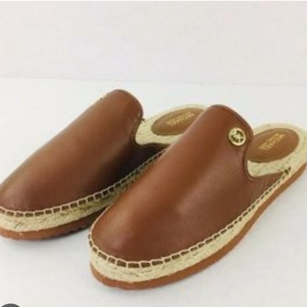 NEW Michael Kora Emilia espadrille cognac color leather slides, size 8.5